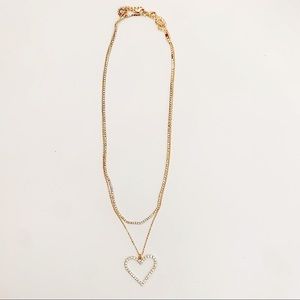 GOLD tennis necklace and pavé heart on cable chain